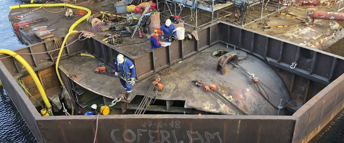 Underwater pontoon hull repair 1200x500